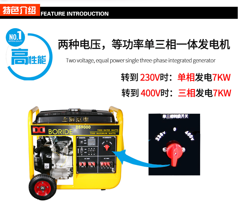 BR系列單三相7kw汽油發(fā)電機特色